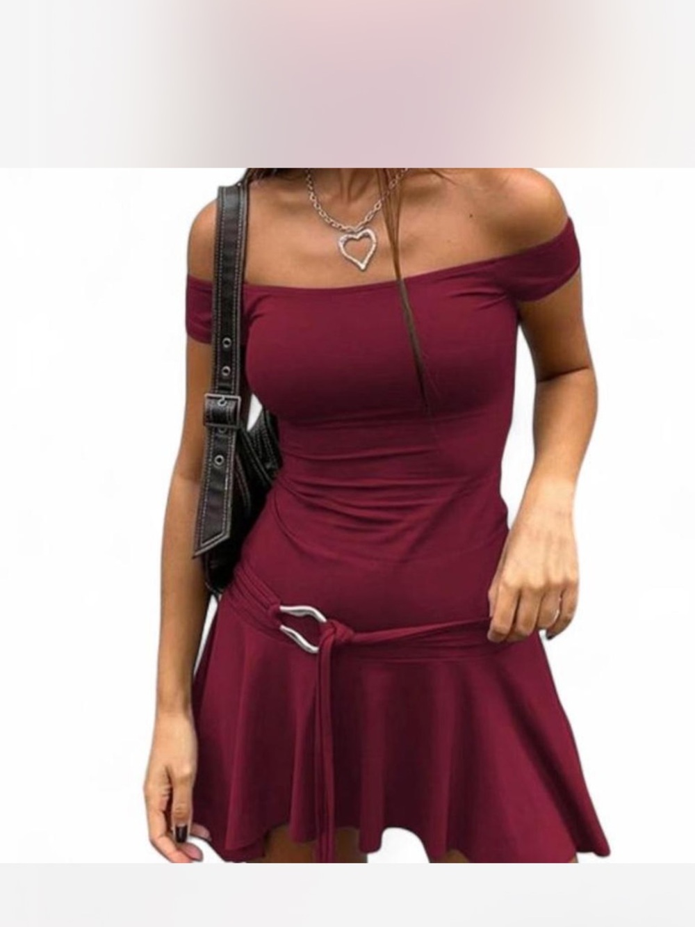 Off-Shoulder Burgundy Women’s Dress